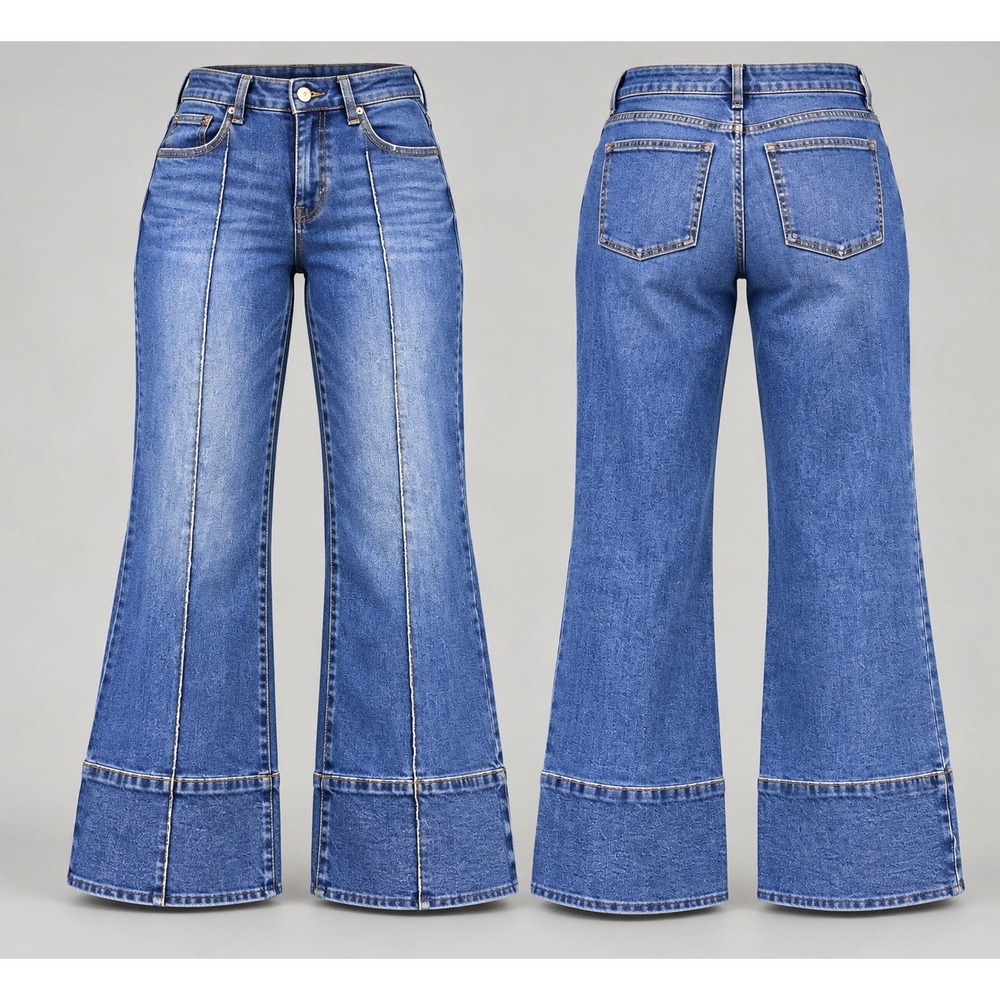OAT New York Wide Leg Jeans womens 6/28x27 Blue Pintuck wide Cuff Denim